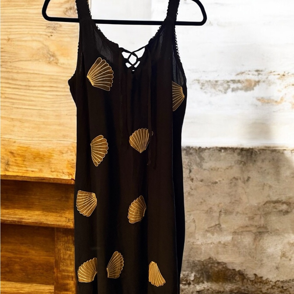 Black Sun Dress with Shell Pattern - Picture 2 of 4